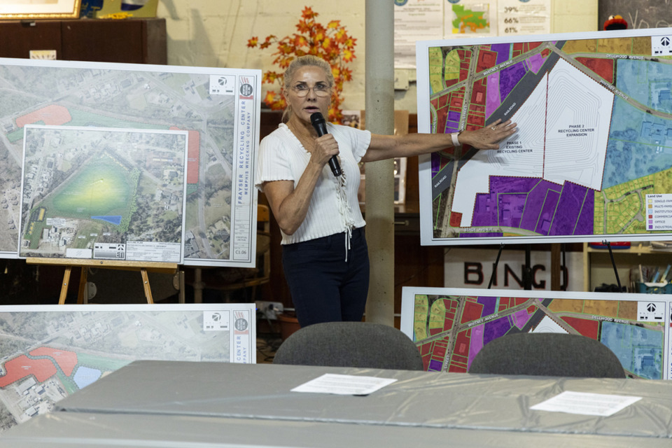 <strong>Carol Williamson speaks during a community meeting July 24 where the owners, Carol and her husband Steve Williamson, of a local landfill met with residents in Frayser about their desire to expand the landfill and draft a community-benefits agreement.</strong> (Brad Vest/Special to The Daily Memphian)&nbsp;