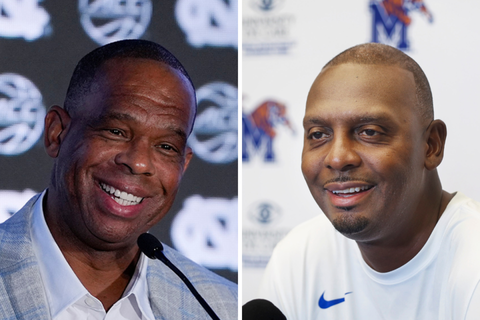 <strong>UNC coach Hubert Davis, left, and Memphis coach Penny Hardaway, right, once played against each other in the NBA. Now, they&rsquo;ll coach against each other at the St. Jude Tip Off Classic.</strong>&nbsp;(Chris Carlson, Mark Weber/AP Photo, The Daily Memphian file)&nbsp;