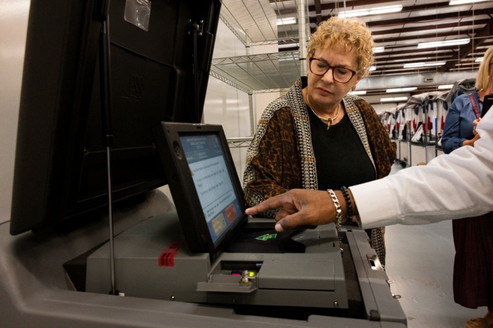 <strong>Shelby County elections administrator Linda Philips (center) tests the election system on Tuesday, Oct. 8, 2024.</strong> (The Daily Memphian files)