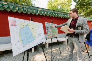 <strong>Memphis Zoo Marketing &amp; PR Specialist Joseph Miner uses maps to speak on Phase 1 and future phases of permanently ending parking overflow into Overton Park Greensward on Aug. 21, 2019 at the Memphis Zoo.</strong> (Ziggy Mack/Special to The Daily Memphian)