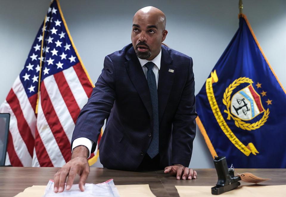 <strong>U.S. Bureau of Alcohol, Tobacco, Firearms and Explosives supervisor Ryan Todd talks about illegal "Glock switches" at his East Memphis office June 28.</strong> (Patrick Lantrip/The Daily Memphian file)