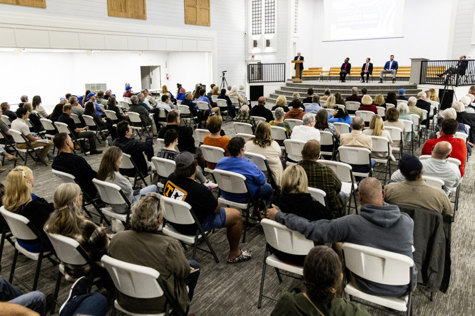 <strong>A forum was presented by the Bartlett Area Chamber of Commerce and the Leadership Bartlett Alumni Association for City of Bartlett alderman races at The Venue at Bartlett Station on Tuesday, Oct. 15, 2024.</strong> (Brad Vest/Special to The Daily Memphian)