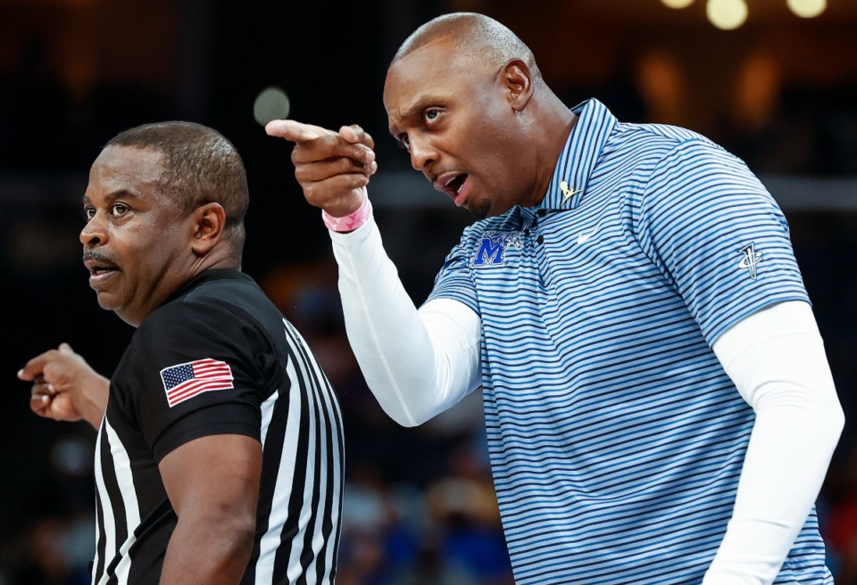 <strong>University of Memphis head coach Penny Hardaway directs his team from the sideline in the game against North Carolina on Tuesday, Oct. 15, 2024.</strong> (Mark Weber/The Daily Memphian file)