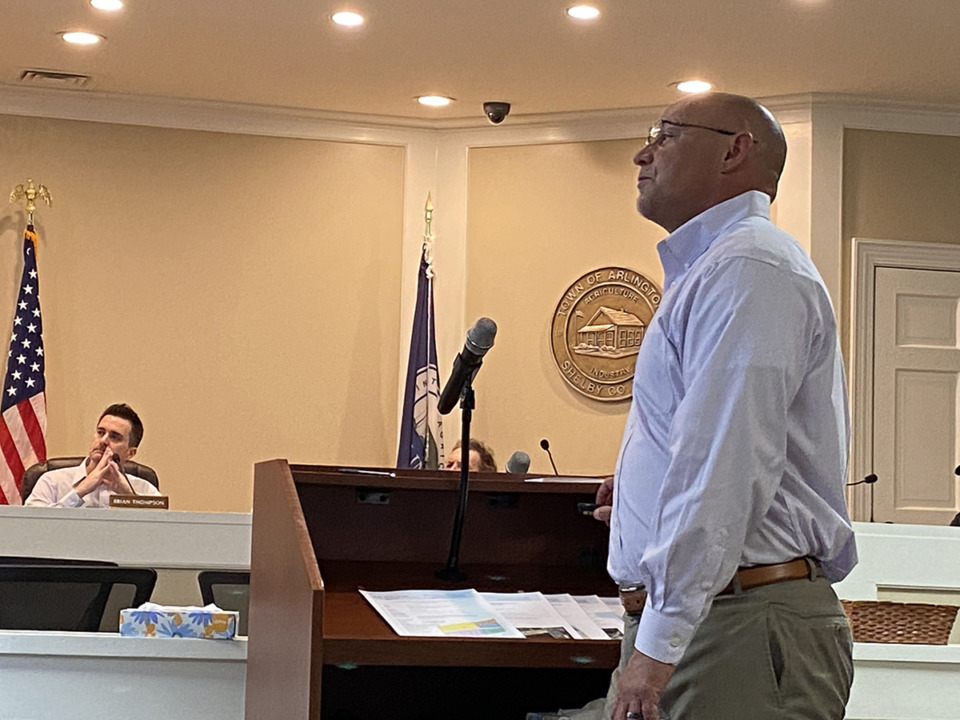 <strong>Arlington Town Planner Jeremy Credeur talks at a May 17, 2022, meeting.</strong> (Michael Waddell/Special to The Daily Memphian)