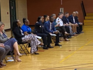 <strong>Various city division directors and three Memphis City Council members were among the city leaders with Memphis Mayor Paul Young at the Tuesday, Oct. 22, One Memphis forum at Hickory Hill Community Center.</strong> (Bill Dries/The Daily Memphian)