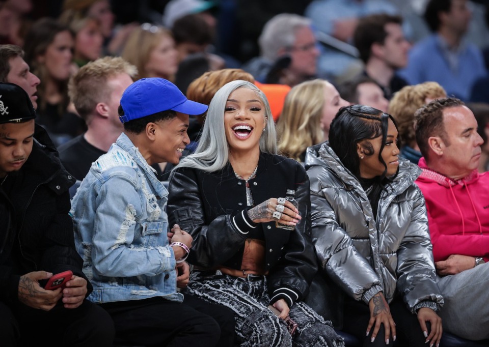 <strong>GloRilla sits courtside during a Dec. 21, 2023 game between the Memphis Grizzlies and Indiana Pacers.</strong> (Patrick Lantrip/The Daily Memphian)