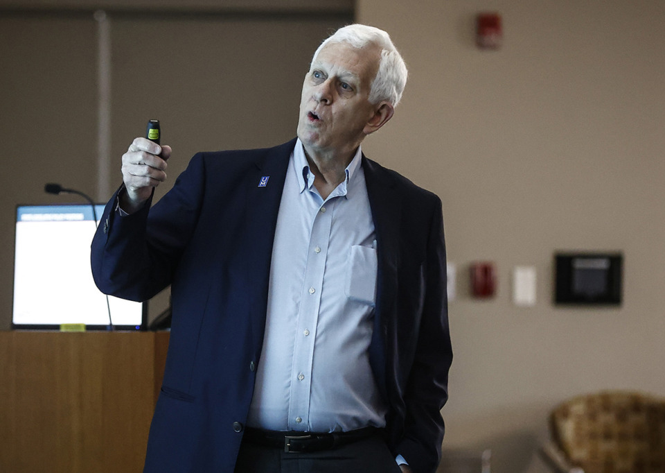 <strong>Bill Gibbons with the Memphis Shelby Crime Commission speaks during an event May 23.</strong> (Mark Weber/The Daily Memphian file)