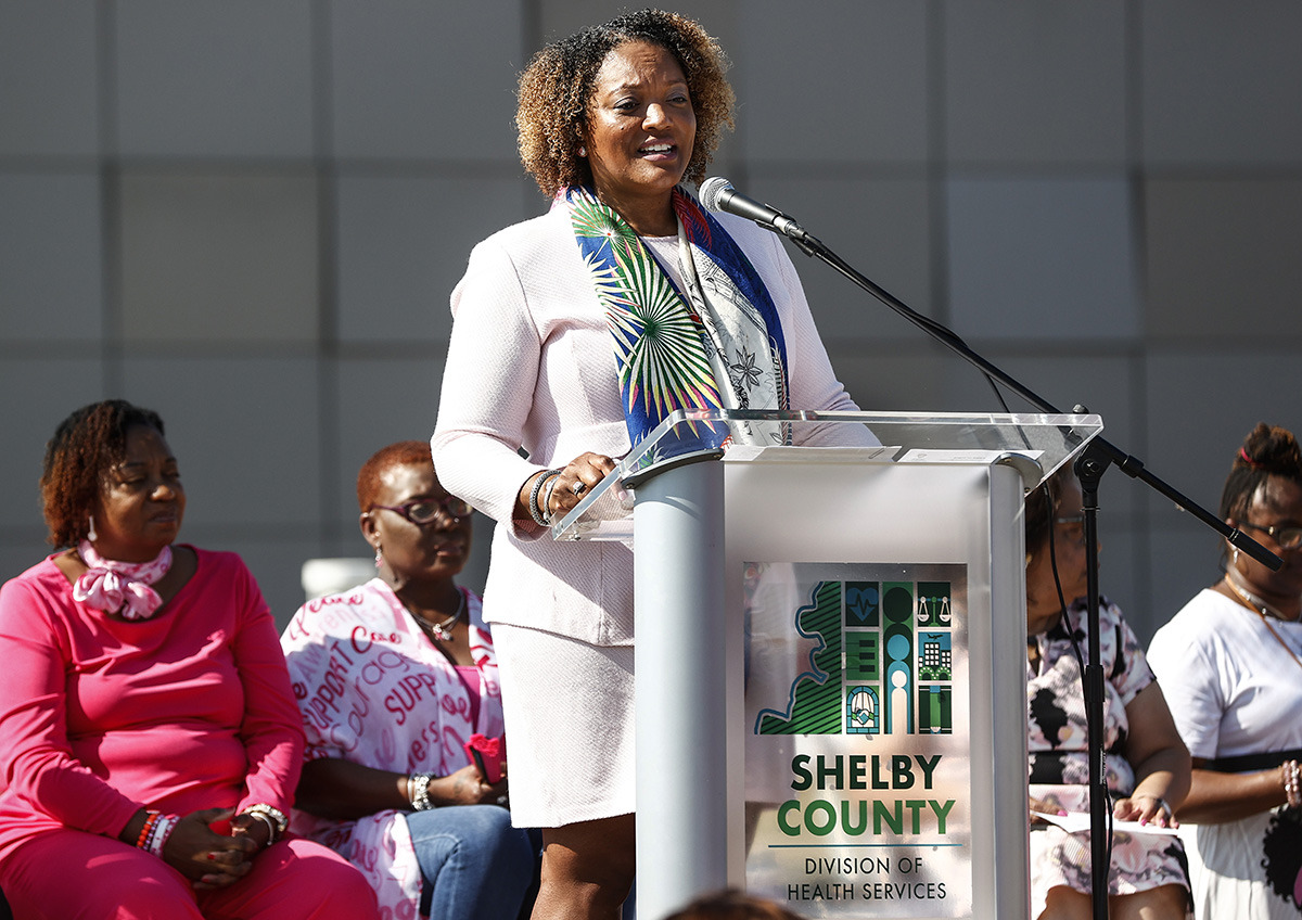 <strong>&ldquo;So for everybody out here listening, especially the women out here&nbsp;&mdash;&nbsp;those who have the pronouns she and her&nbsp;&mdash; remember that you cannot pour from an empty cup,&rdquo; Shelby County Health Department Director and cancer survivor Dr. Michelle Taylor said at a Pink October Breast Cancer Observance on Thursday, Oct. 24.</strong> (Mark Weber/The Daily Memphian)