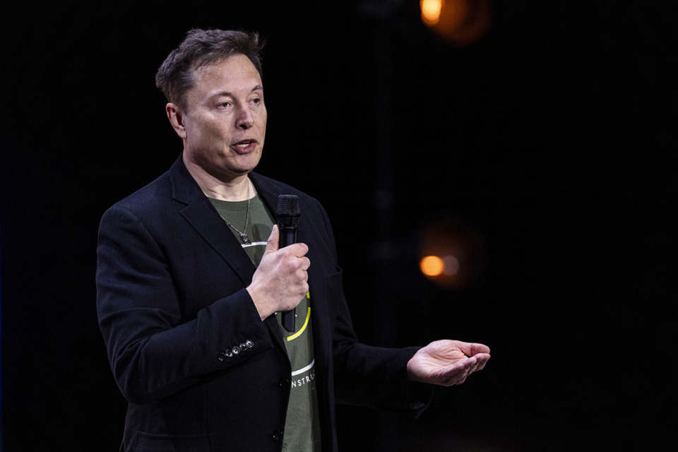 <strong>Elon Musk speaks at Life Center Church in Harrisburg, Pa., Oct. 19.</strong> (Sean Simmers/The Patriot-News via AP file)