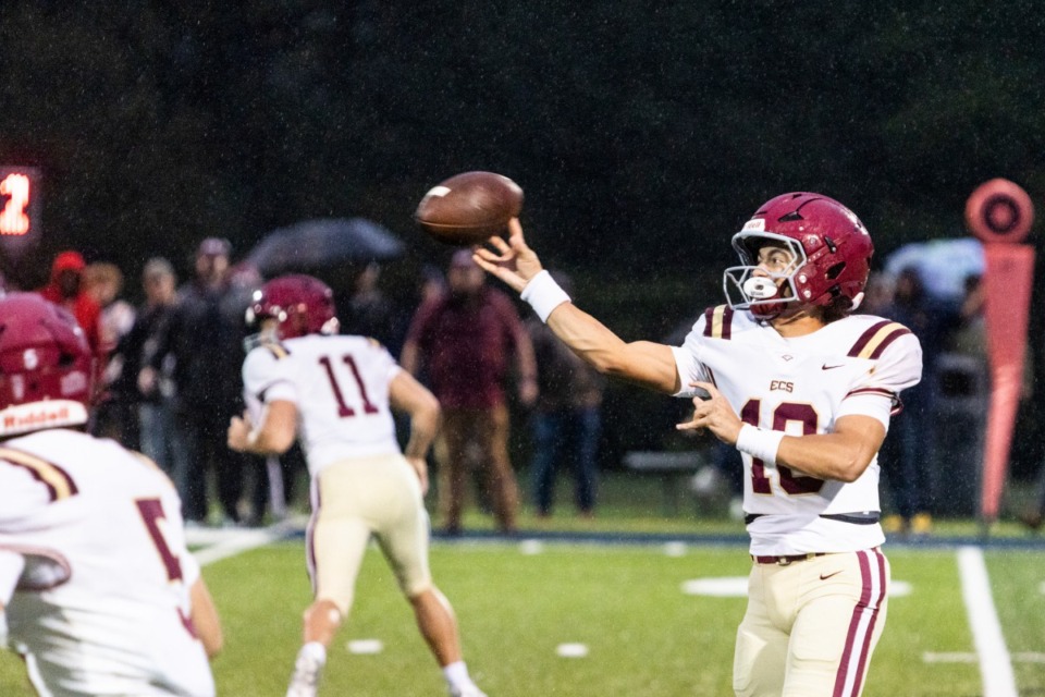 <strong>Evangelical Christian School&rsquo;s Kade Butler throws the ball during Friday's ECS at Lausanne football game.</strong> (Brad Vest/Special to The Daily Memphian file)