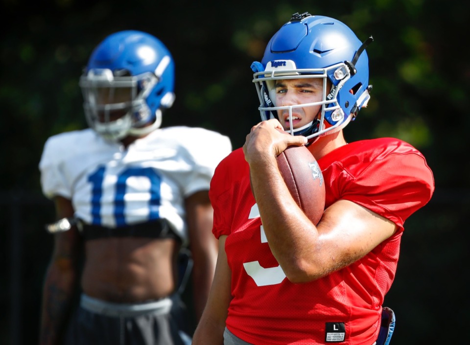 <strong>&ldquo;Everybody wants to win, but one guy is going to lose, and the other one is going to win,&rdquo; Tigers quarterback Brady White (foreground) said. &ldquo;So, you gotta execute, and that&rsquo;s what we gotta do.&rdquo;</strong> (Mark Weber/Daily Memphian).