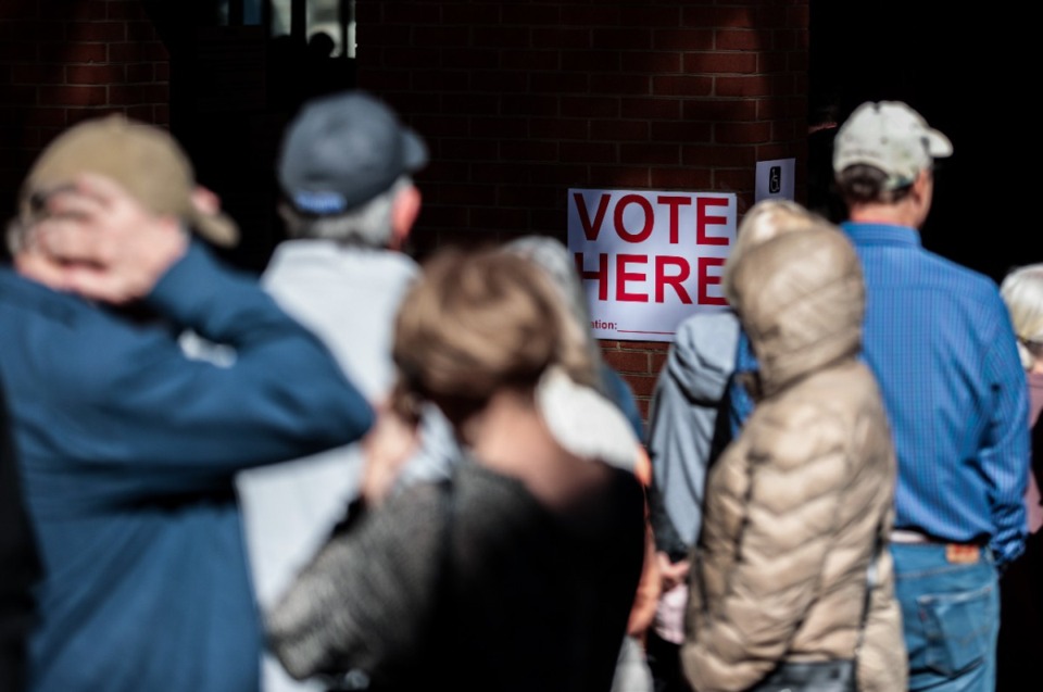 <strong>Voters line up outside of the Second Baptist Church in East Memphis on the first day of early voting in Tennessee Oct. 16, 2024.</strong> (Patrick Lantrip/The Daily Memphian)