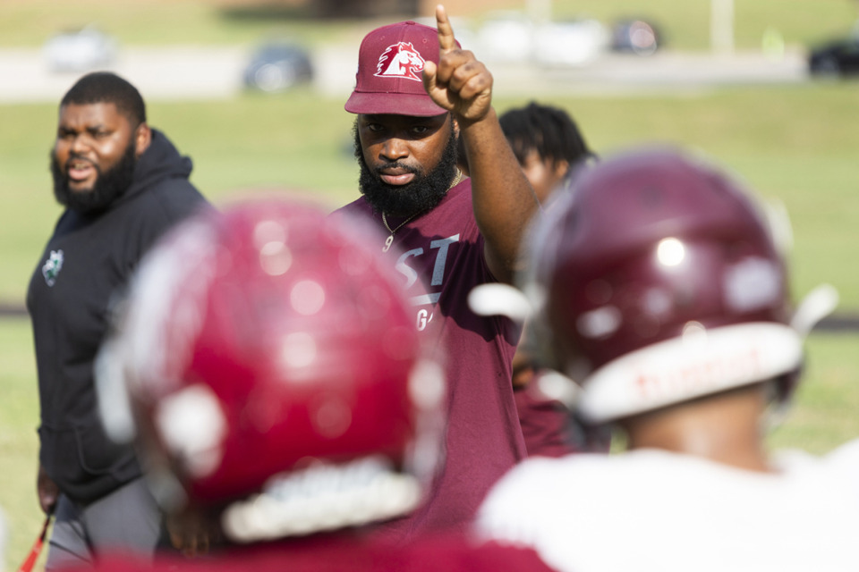 <strong>Coach Greg Moore during The Mustangs practice on Monday at East High School.</strong> (Brad Vest/Special to The Daily Memphian file)&nbsp;