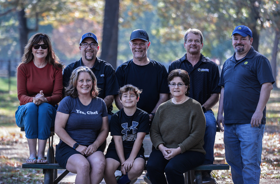 <strong>Lisa Gwatney, (from left back), Brandon O'Guin, Geoff Maynard, Lance Gehring, Tommy Shive, Michelle O'Guin, Miles O'Guin, and Josee Chalut pose for a portrait will be going to the World Food Championships next month.</strong> (Patrick Lantrip/The Daily Memphian)