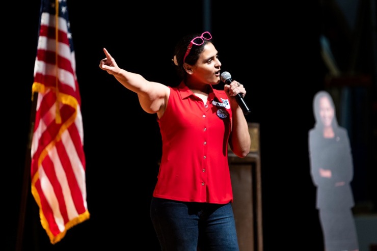 <strong>Gabby Salinas speaks during a Kamala Harris rally Saturday, Aug. 24, 2024. at Overton High School by returning Democratic National Convention delegates from Memphis.</strong> (Brad Vest/Special to The Daily Memphian file)&nbsp;