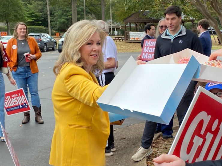 <strong>U.S. Senator Marsha Blackburn came with doughnuts to one of two polling places where she and fellow Republican Senator Bill Hagerty made stops Tuesday morning.</strong> (Bill Dries/The Daily Memphian)