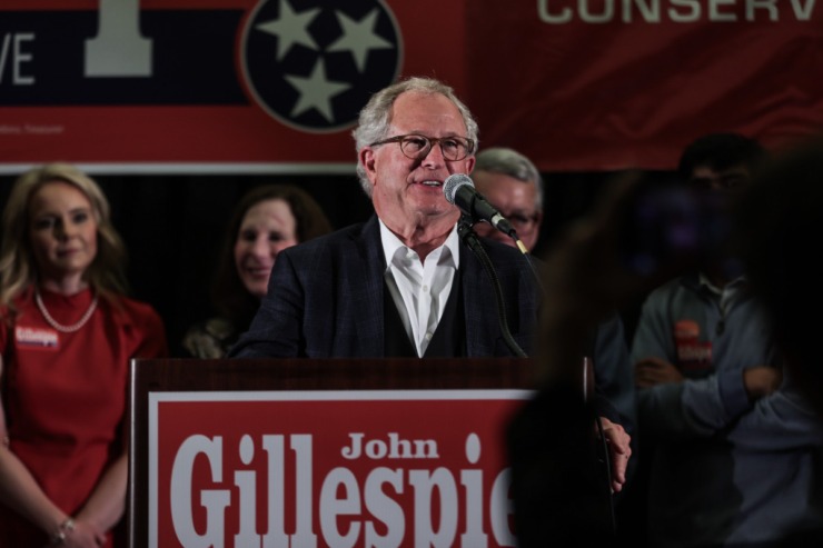 Mark White speaks at the Marriott East Republican watch party after Nov. 5, 2024. (Patrick Lantrip/The Daily Memphian)