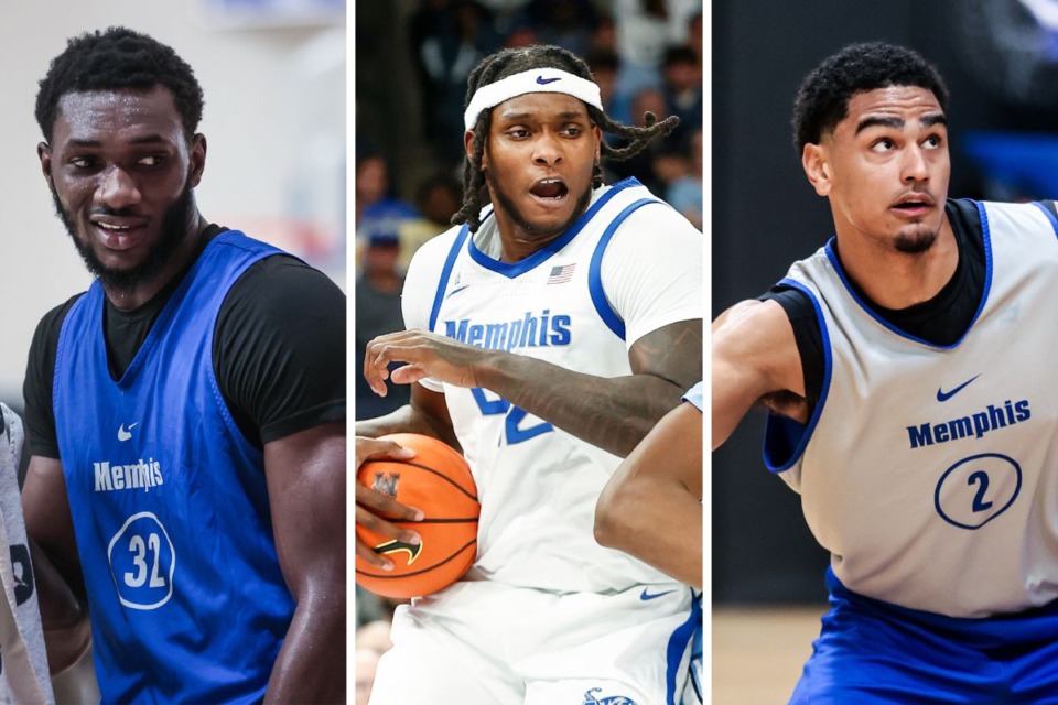 <strong>The Tigers, who play again Saturday against UNLV in Las Vegas, are now left with nine available scholarship players and only Nicholas Jourdain (right), Dain Dainja (center) and Moussa Cisse (left) in their frontcourt.</strong> (From left to right: Patrick Lantrip/The Daily Memphian file; Mark Weber/The Daily Memphian; Patrick Lantrip/The Daily Memphian file)