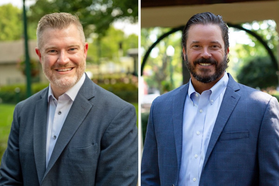 <strong>Nick Robbins (left) and Chad Lindsay (right) are heading to a runoff for Alderman Position 3 in Collierville.</strong> (From left to right: Courtesy Nick Robbins; Courtesy Chad Lindsay)