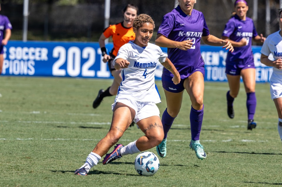 <strong>Ashley Henderson (4) of the Memphis Tigers, seen here in September, scored twice and added an assist to lead Memphis to a 3-1 victory over Rice.</strong> (Wes Hale/The Daily Memphian file)