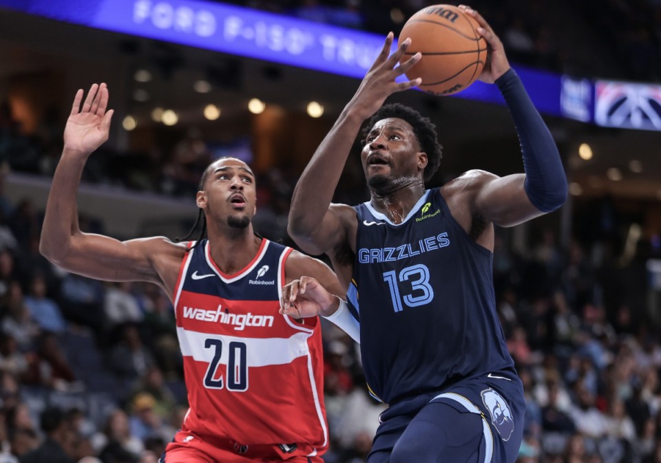 <strong>Memphis Grizzlies forward Jaren Jackson Jr. (13) goes up for a dunk on Nov. 8, 2024, against the Washington Wizards. Jackson finished with 39 points.</strong> (Patrick Lantrip/The Daily Memphian)