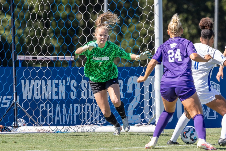 <strong>Kaylie Bierman (1) of the Memphis Tigers during the game between Memphis and Kansas State on Sunday, Sept. 8, 202, in Memphis.</strong> (Wes Hale/Special to The Daily Memphian)