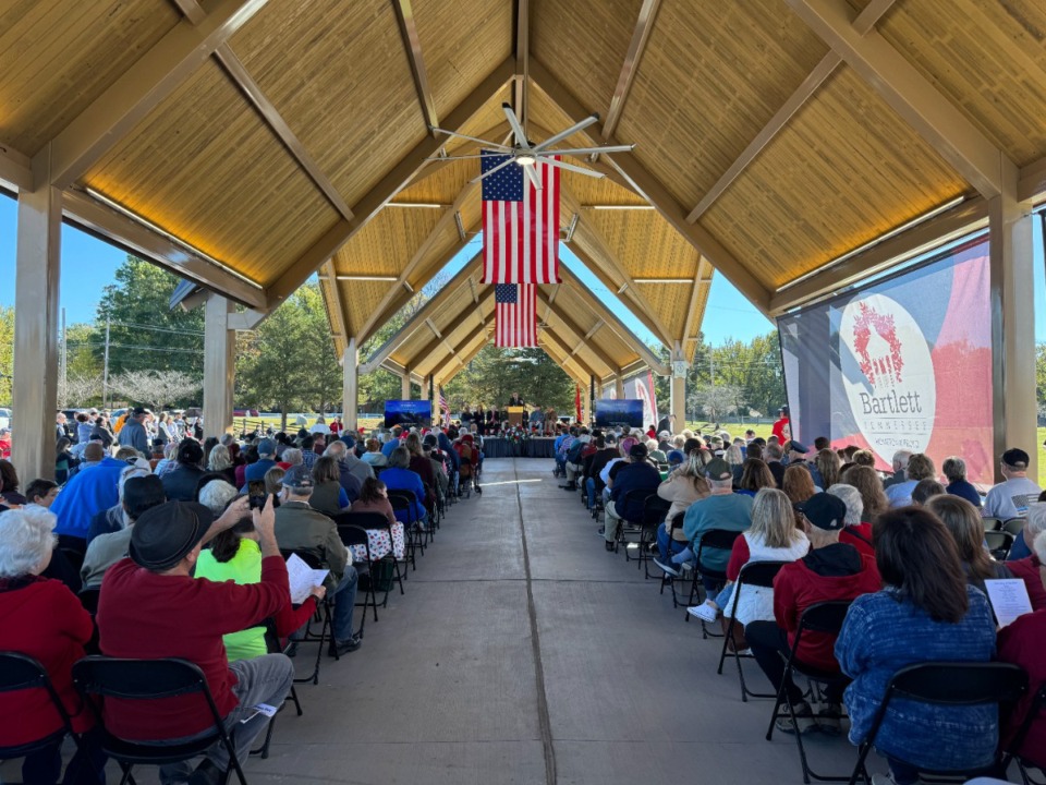 <strong>Bartlett Mayor David Parsons addresses the crowd attending the City of Bartlett's Veterans Day ceremony.</strong> (Michael Waddell/Special to The Daily Memphian)