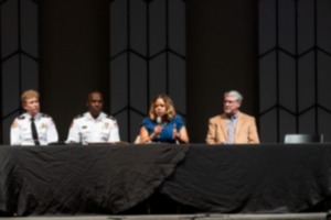 <strong>Memphis Fire Department Chief Gina Sweat (from left), Shelby County Fire Chief Alvin Benson, Shelby County Commissioner Shante Avant and Shelby County Public Works Director Cliff Norville host a community forum on fire response in unincorporated Cordova neighborhoods.</strong>&nbsp;(Brad Vest/Special to The Daily Memphian)