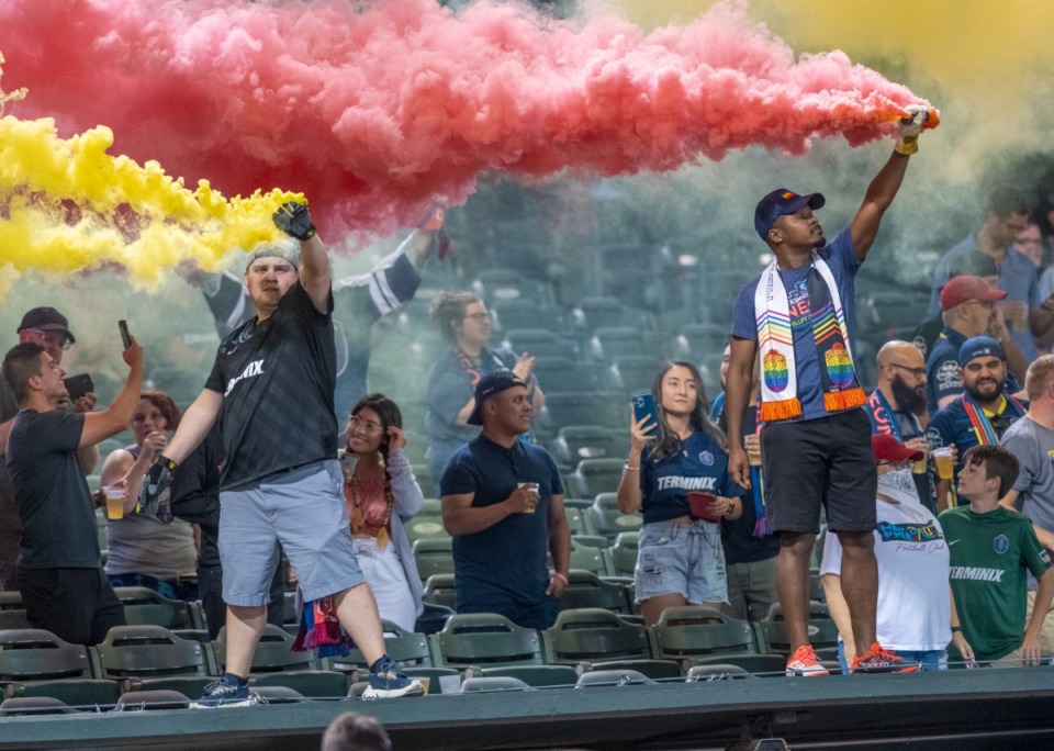 <strong>Memphis 901 FC fans show their support for the team during Wednesday's contest with Louisville City FC at AutoZone Park. Memphis won the match 2-1.</strong> (Greg Campbell/Special for The Daily Memphian file)