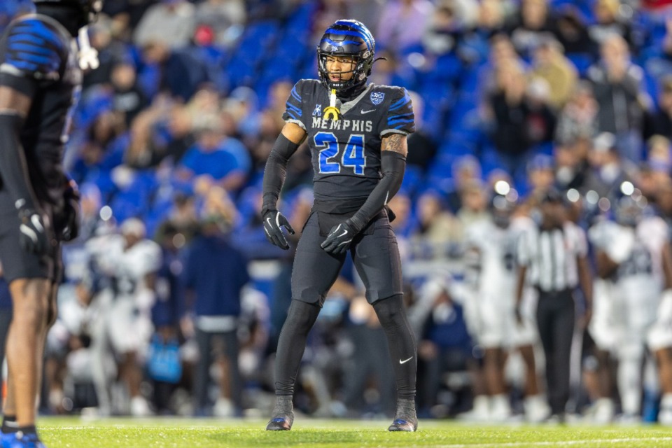 <strong>Memphis Tigers defensive back Greg Rubin (24) reacts against the Rice Owls on Nov. 8 at Simmons Bank Liberty Stadium.</strong> (Wes Hale/Special to The Daily Memphian)