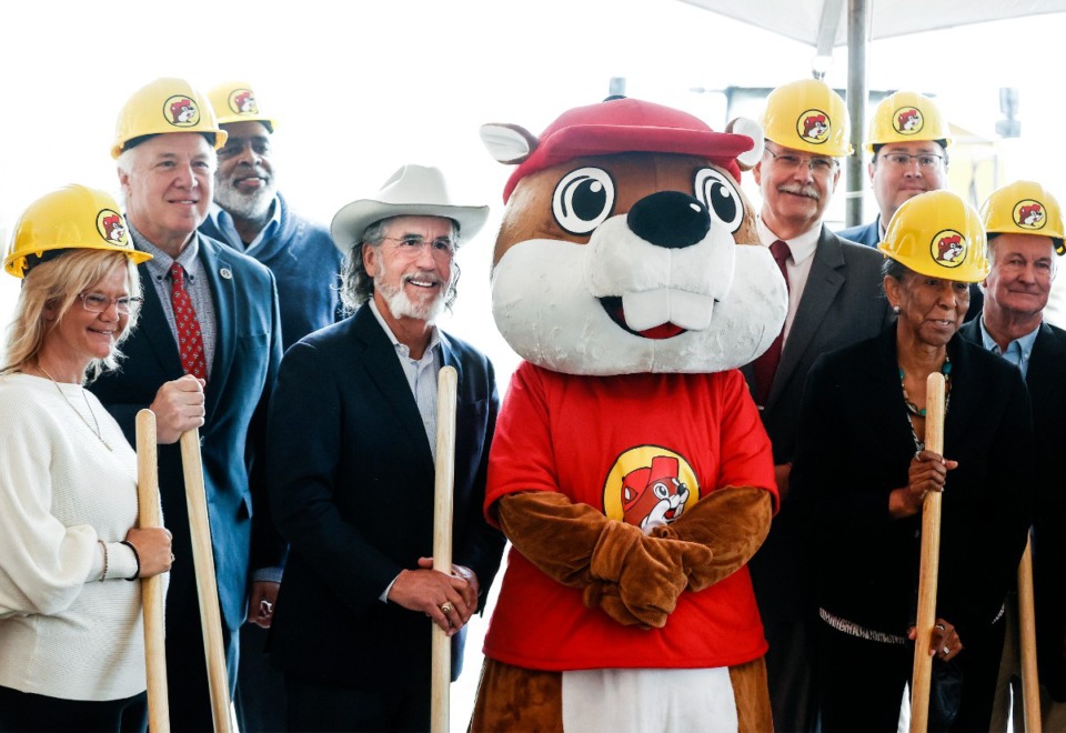 <strong>Here&rsquo;s a clue to No. 4 Down. Buc-ees co-founder Arch Aplin III (middle left) poses for a picture with local dignitaries during a Buc-ee&rsquo;s groundbreaking Wednesday, November 13, 2024.</strong> (Mark Weber/The Daily Memphian)