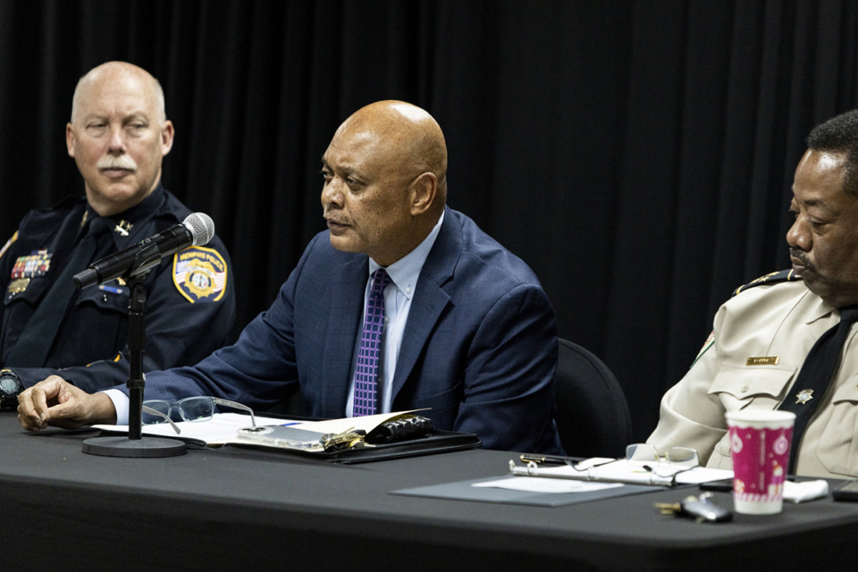 <strong>Lee Wilson, General Sessions Court judge, center, speaks during a Crime Commission forum on juvenile crime and bail reform at New Salem Baptist Church on Saturday, Nov. 16.</strong> (Brad Vest/Special to The Daily Memphian)