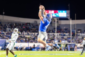 <strong>Memphis Tiger long snapper Colby Cox (42) catches a two-point conversion pass against the UAB Blazers during the first half on Nov 16, 2024 at Simmons Bank Liberty Stadium.</strong> (Wes Hale/Special to The Daily Memphian)