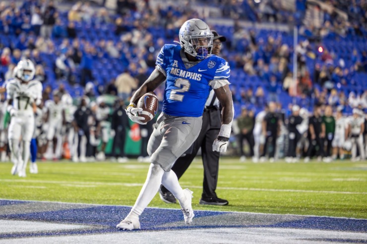 <strong>Memphis Tiger running back Mario Anderson (2) rushes for a touchdown against the UAB Blazers during the second half on Nov. 16, 2024 at Simmons Bank Liberty Stadium.</strong> (Wes Hale/Special to The Daily Memphian)