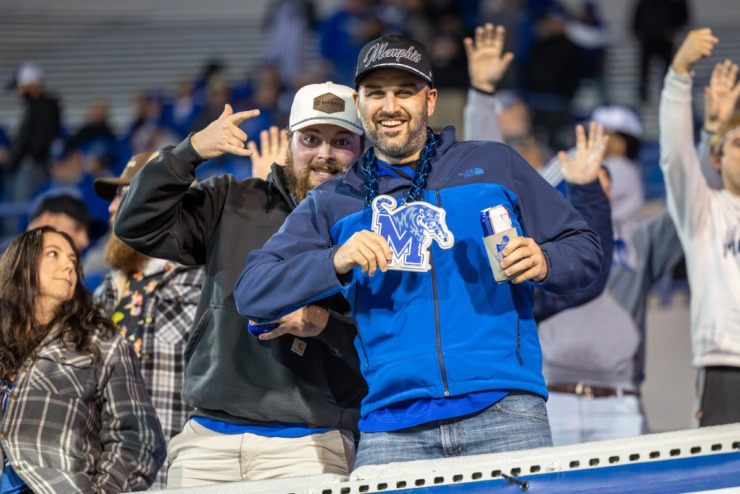 <strong>Memphis Tigers fans celebrate during the second half against the UAB Blazers on Nov. 16, 2024 at Simmons Bank Liberty Stadium.</strong> (Wes Hale/Special to The Daily Memphian)