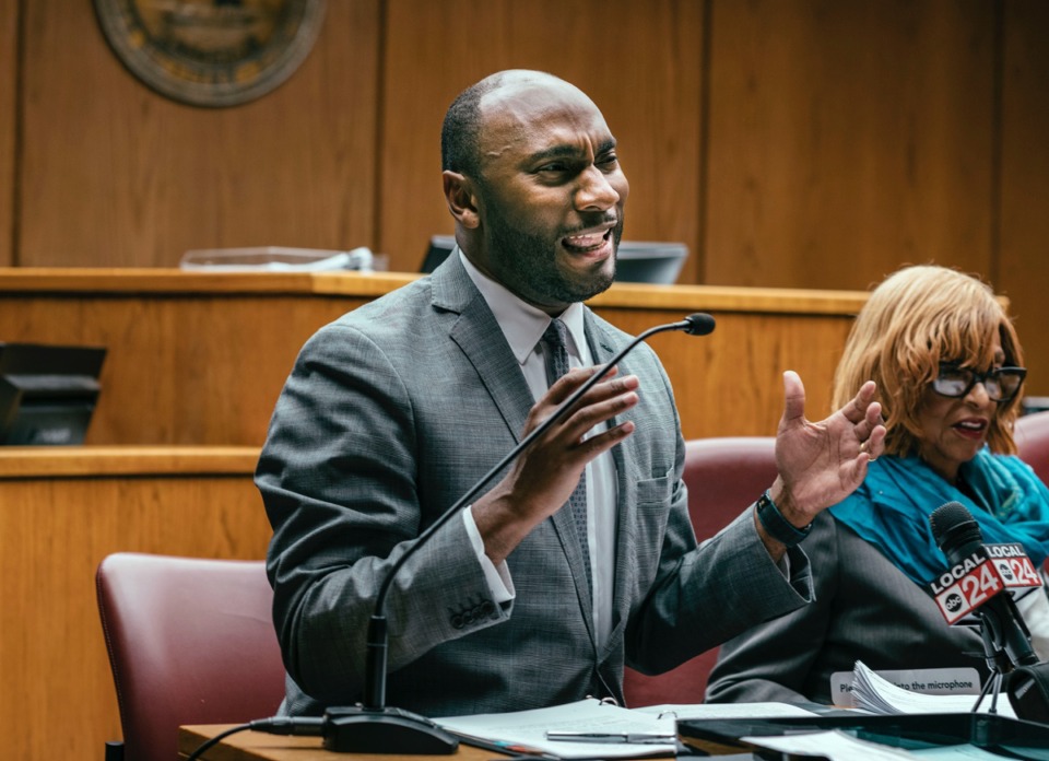 <strong>Shelby County Mayor Lee Harris&nbsp;joined a press conference Monday at juvenile court addressing the removal of detention fees and fines assessed in juvenile cases.</strong> (Houston Cofield/Special To The Daily Memphian)