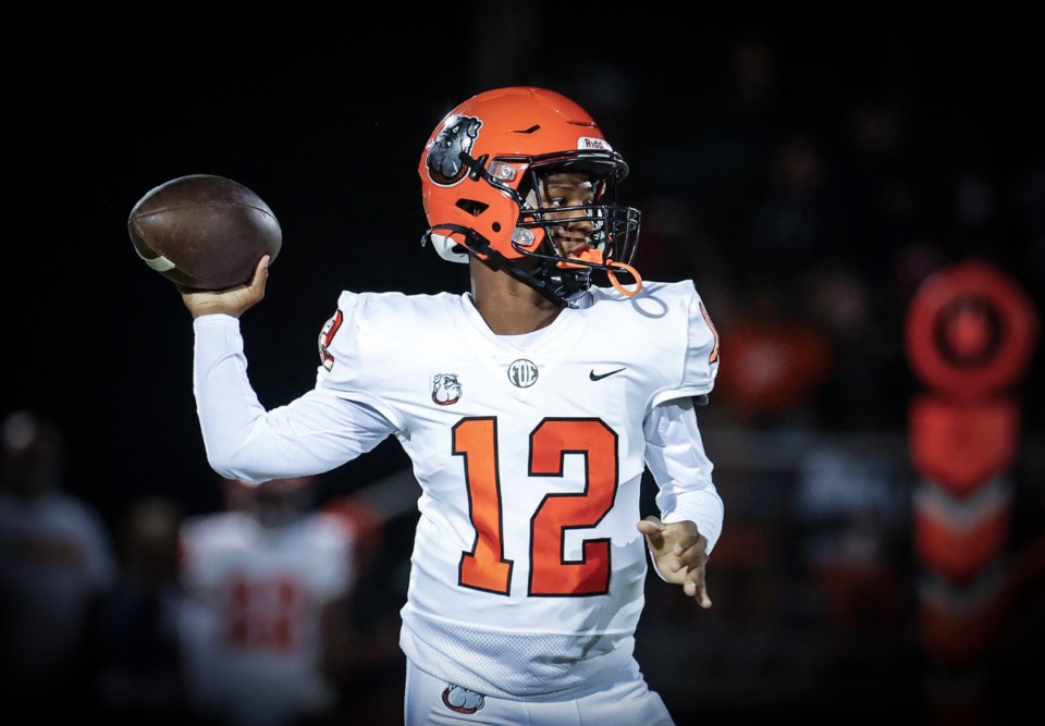 <strong>Fairley quarterback Andrew Johnson (12) throws the ball during a Sept. 15, 2023 game against Northpoint.</strong> (Patrick Lantrip/The Daily Memphian)