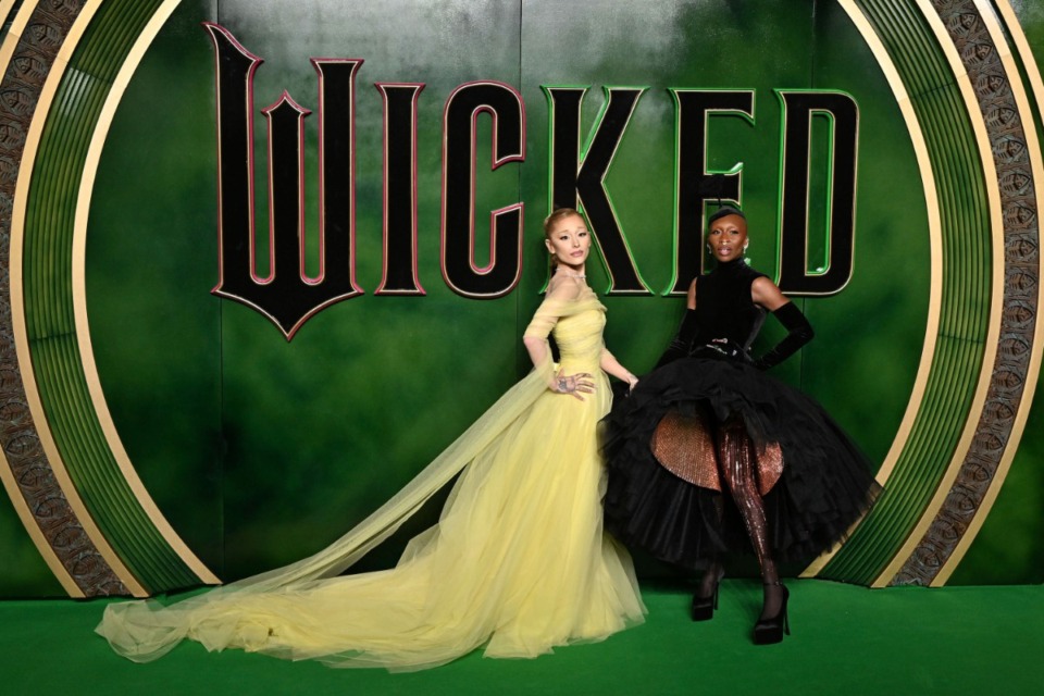 <strong>Ariana Grande and Cynthia Erivo at the red carpet premiere of "Wicked: Part One" held on Nov. 18 at the Royal Festival Hall in London, England, UK.</strong> (James Warren/Famous/Star Max)