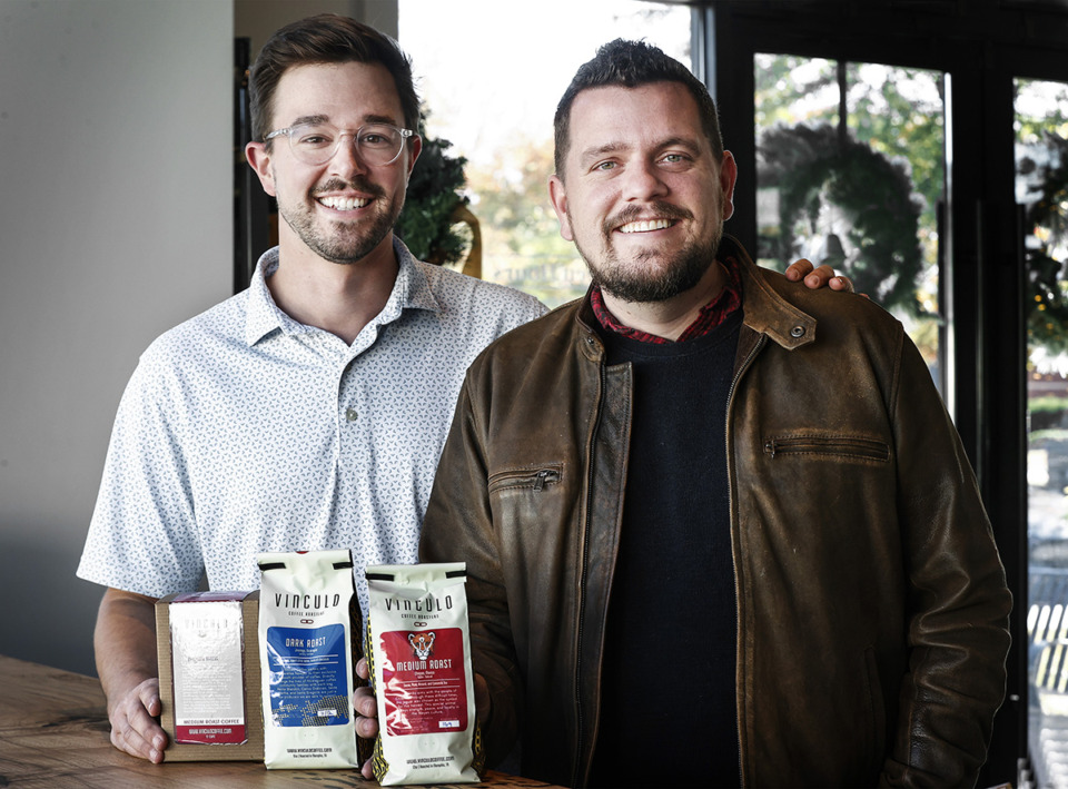 <strong>Vinculo Coffee Roasters founder Andrew Banker (left) and co-owner Caleb Sigler (right) direct source from farmers in Mexico, Guatemala, Ethiopia and Nicaragua.</strong> (Mark Weber/The Daily Memphian)