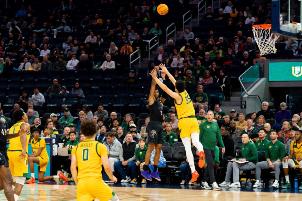 <strong>Memphis guard Colby Rogers shooting a 3-pointer during Thursday&rsquo;s win over San Francisco.</strong> (Courtesy Memphis Athletics)