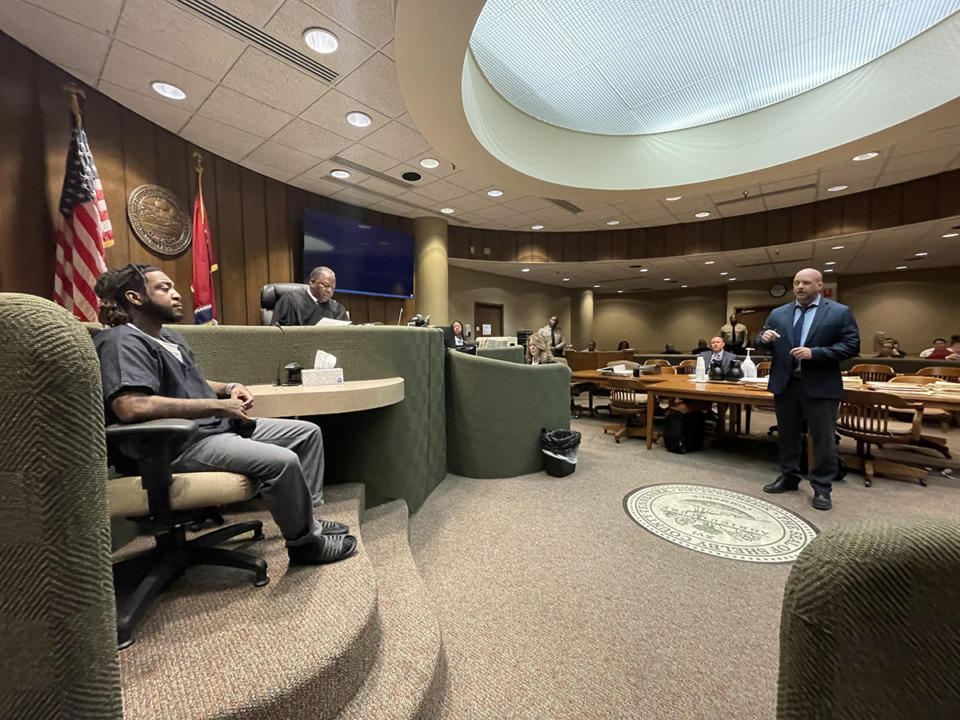 <strong>Jermarcus Johnson (far left) in Shelby County Criminal Court Division VII Judge Lee Coffee&rsquo;s courtroom.</strong>&nbsp;(The Daily Memphian file)