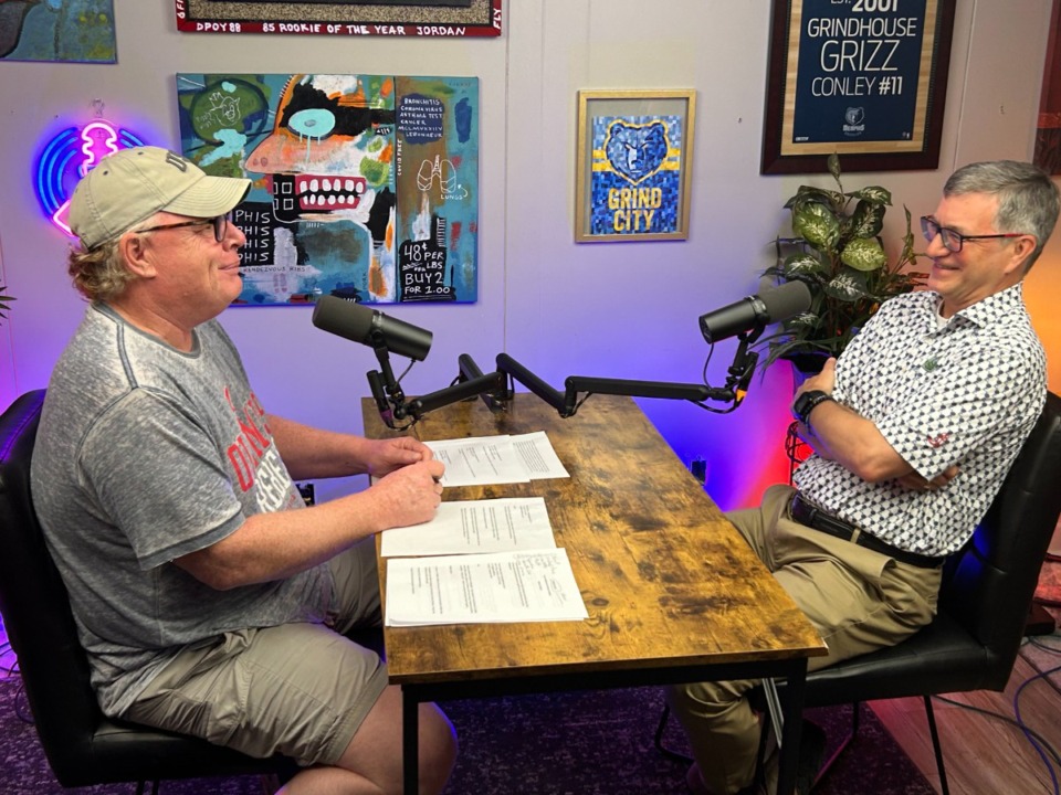 <strong>Bill Courtney (left) interviews Michael Lignos, avid listener who now supports 10-12 of the groups featured over the months in &ldquo;An Army of Normal Folks.&rdquo;</strong> (Submitted)