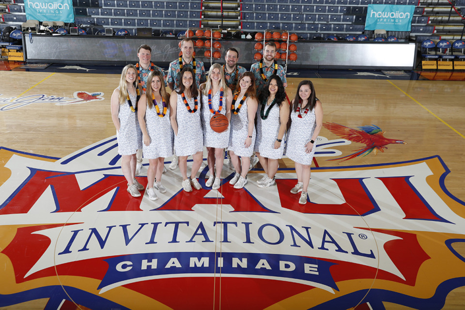 <strong>In this 2022, Nelson Taylor (third from left, back row) stands with members of the KemperSports LIVE team. Back row: Rob Christenson, Eric Nanninga, Nelson Taylor, Curtis Selzer. Front row: Annie Gregory, Taryn Petric, Alexis McKay, Jillian Dowden, Audrey Wayne, Krystal Jara, Ashley Walker.</strong> (Courtesy Brian Spurlock)