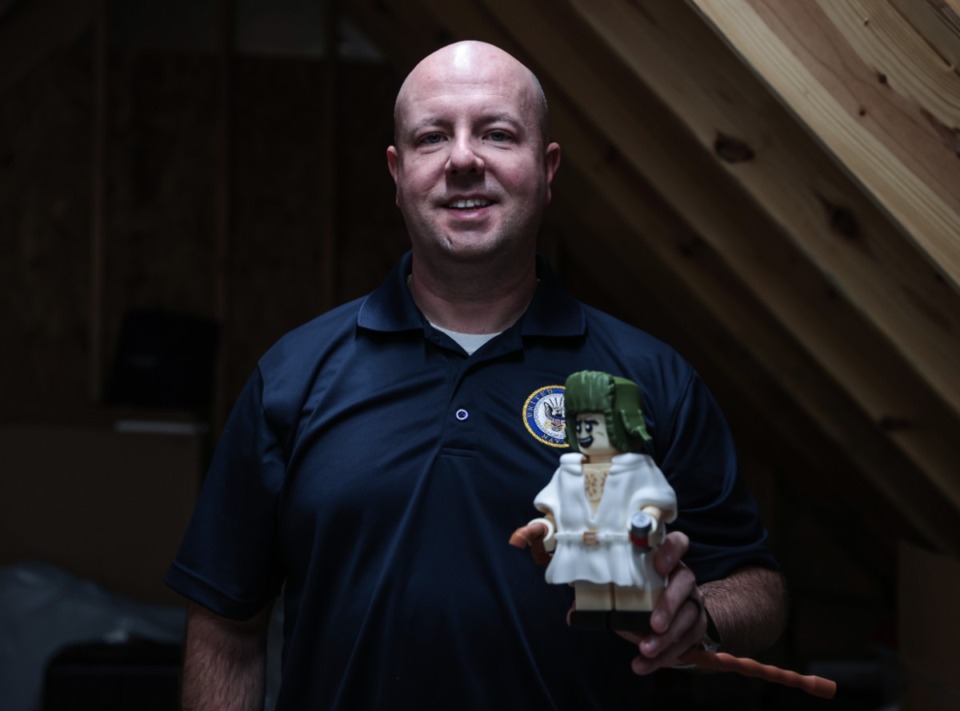 <strong>Kris Walter makes 3D-printed Lego-style figures such as "Cousin Eddie" from&nbsp;&ldquo;Christmas Vacation&rdquo; in his Arlington attic.</strong> (Patrick Lantrip/The Daily Memphian)