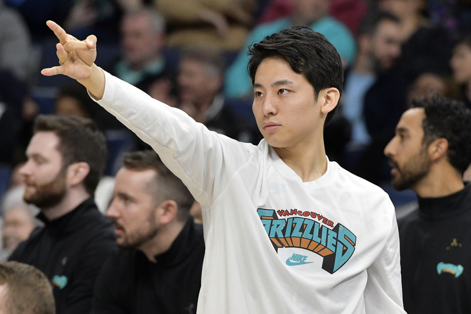 <strong>Memphis Grizzlies guard Yuki Kawamura reacts in the second half of an NBA basketball game against the Indiana Pacers, Sunday, Dec. 1, 2024, in Memphis.</strong> (Brandon Dill/AP Photo)