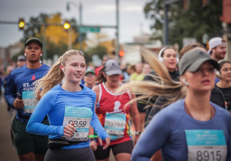 <strong>Sara Smith runs in the Memphis St. Jude Memphis Marathon Dec. 2, 2023.</strong> (Patrick Lantrip/The Daily Memphian file)