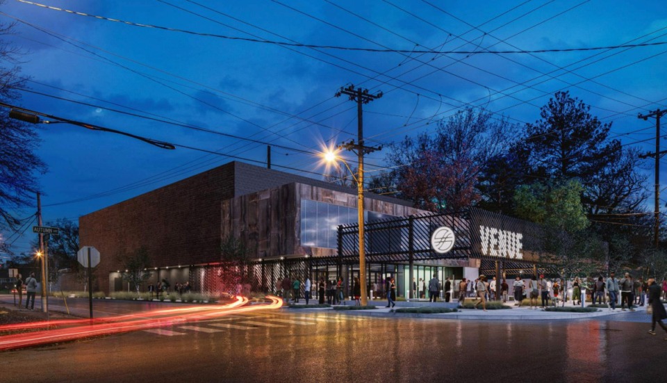 <strong>A rendering shows the proposed new Crosstown Concourse venue. Signage is for representation purposes and is not final.</strong> (Courtesy archimania, via Downtown Memphis Commission)