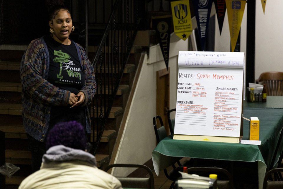 <strong>JoElle Thompson, co-owner of The Four Way Soul Food Restaurant and connector for the Center for Transforming Communities, hosts a meeting Wednesday, Dec. 4, updating the public on a community cookbook project. Thompson is asking residents to submit their recipes.</strong> (Brad Vest/Special to The Daily Memphian)