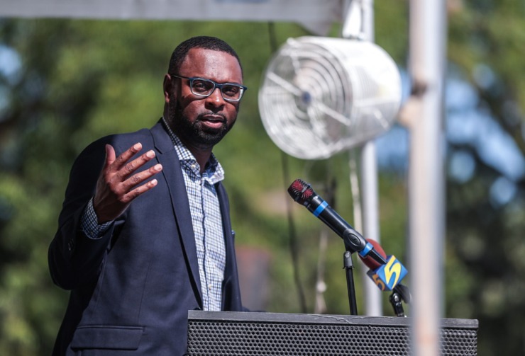 <strong>Memphis Mayor Paul Young speaks at a groundbreaking ceremony for the Metal Museum on Aug. 28, 2024.</strong> (Patrick Lantrip/The Daily Memphian)