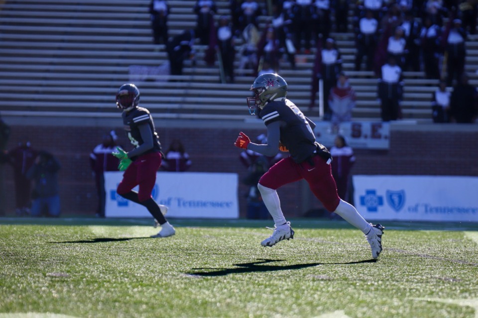 <strong>MASE's Christopher Watson (3) was the game MVP after scoring three touchdowns against South Pittsburg during the BlueCross Bowl Class 1A title game at Finley Stadium in Chattanooga on Friday, Dec. 6, 2024.</strong> (Olivia Ross/Special to The Daily Memphian)